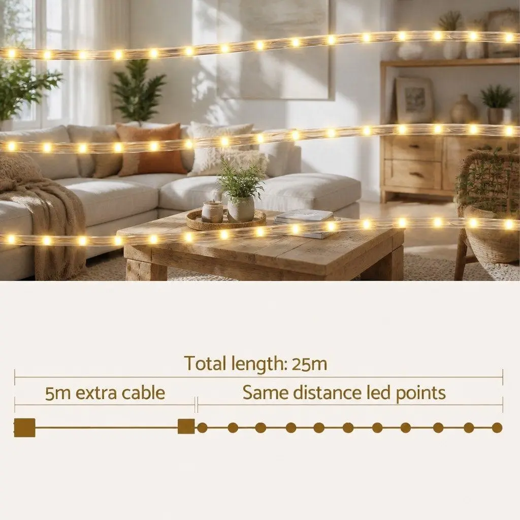 Christmas Rope Light Outdoor Indoor 20M Warm White 600 LED