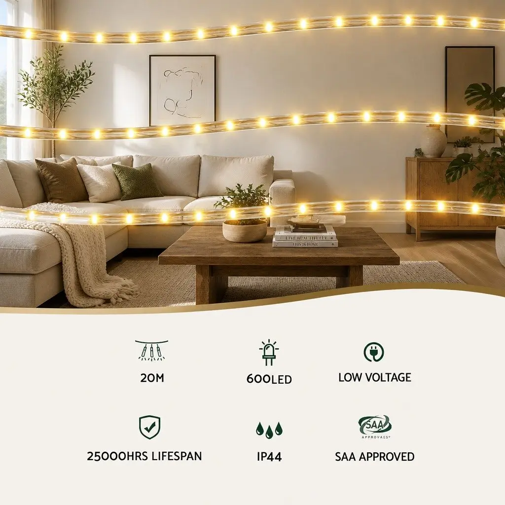 Christmas Rope Light Outdoor Indoor 20M Warm White 600 LED