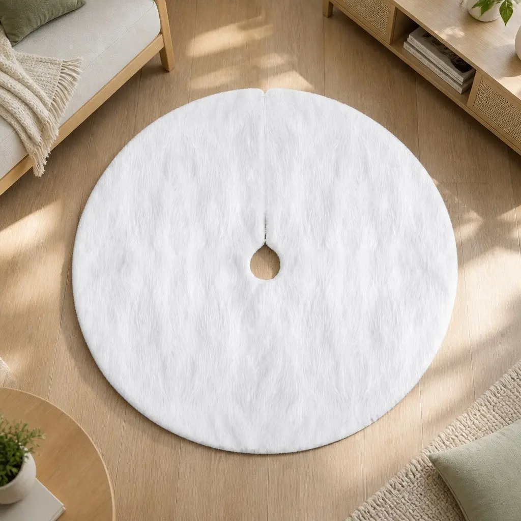 Christmas Tree Skirt 120cm White Plush Fluffy Holiday Decoration