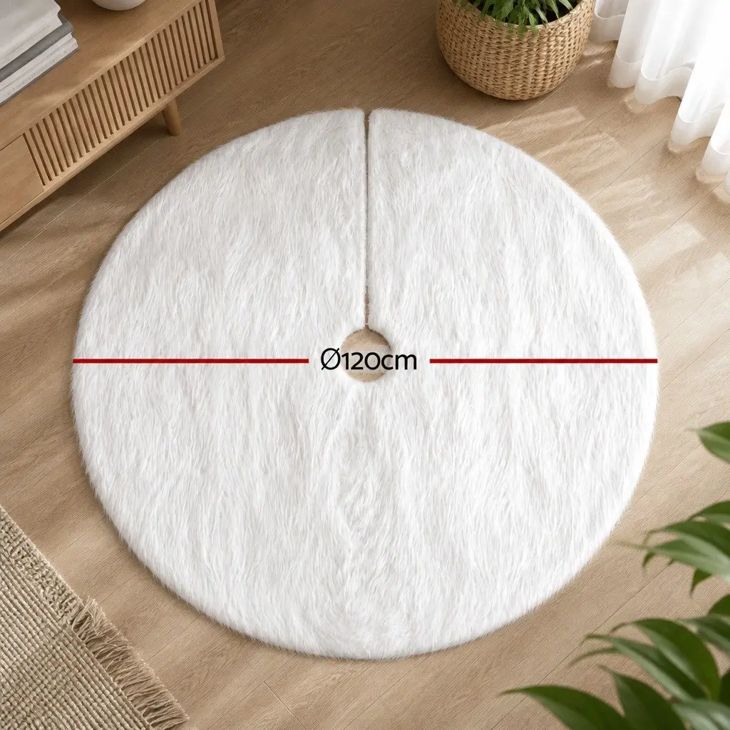 Christmas Tree Skirt 120cm White Plush Fluffy Holiday Decoration