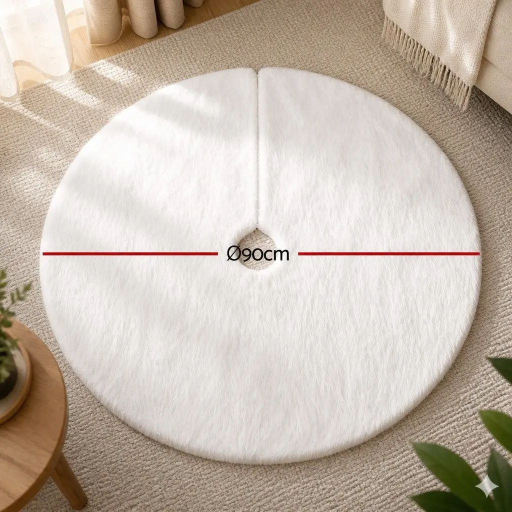 Christmas Tree Skirt 90cm White Plush for Holiday Decor