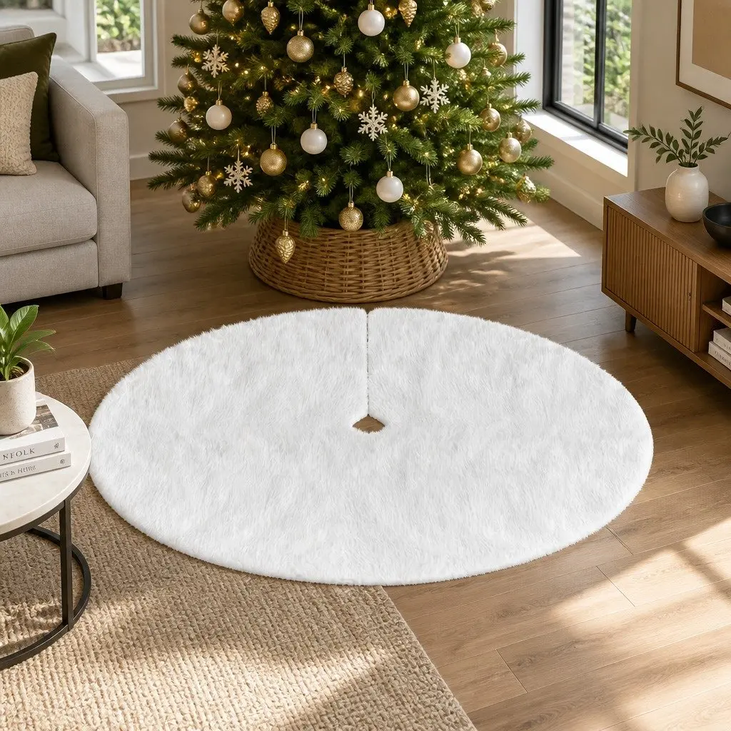 Christmas Tree Skirt 90cm White Plush for Holiday Decor