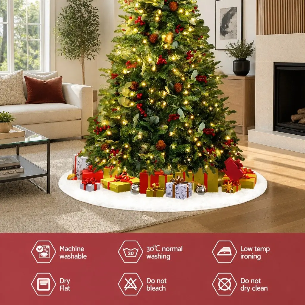 Christmas Tree Skirt 90cm White Plush for Holiday Decor