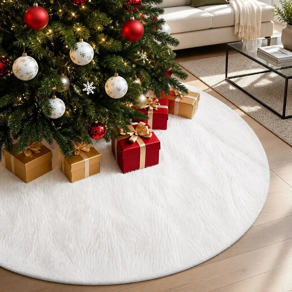 Christmas Tree Skirt 90cm White Plush for Holiday Decor