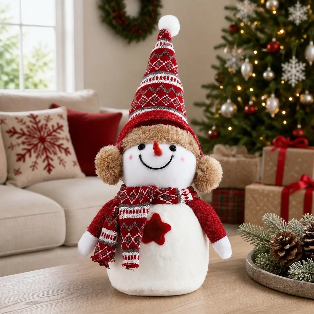 Christmas Snowman Plush Ornament for Holiday Party Table 35cm