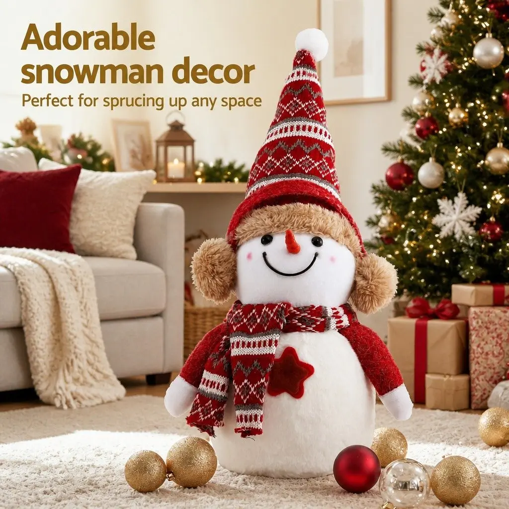 Christmas Snowman Plush Ornament for Holiday Party Table 35cm