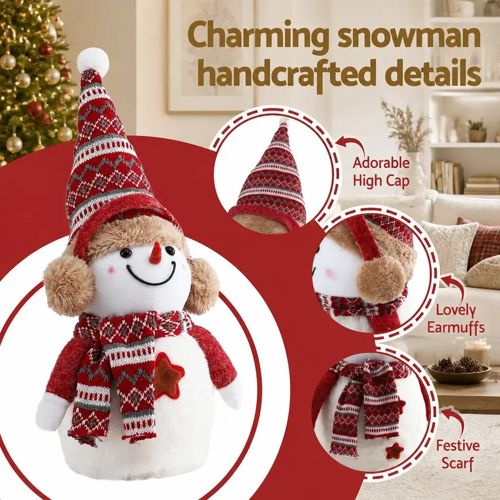 Christmas Snowman Plush Ornament for Holiday Party Table 35cm