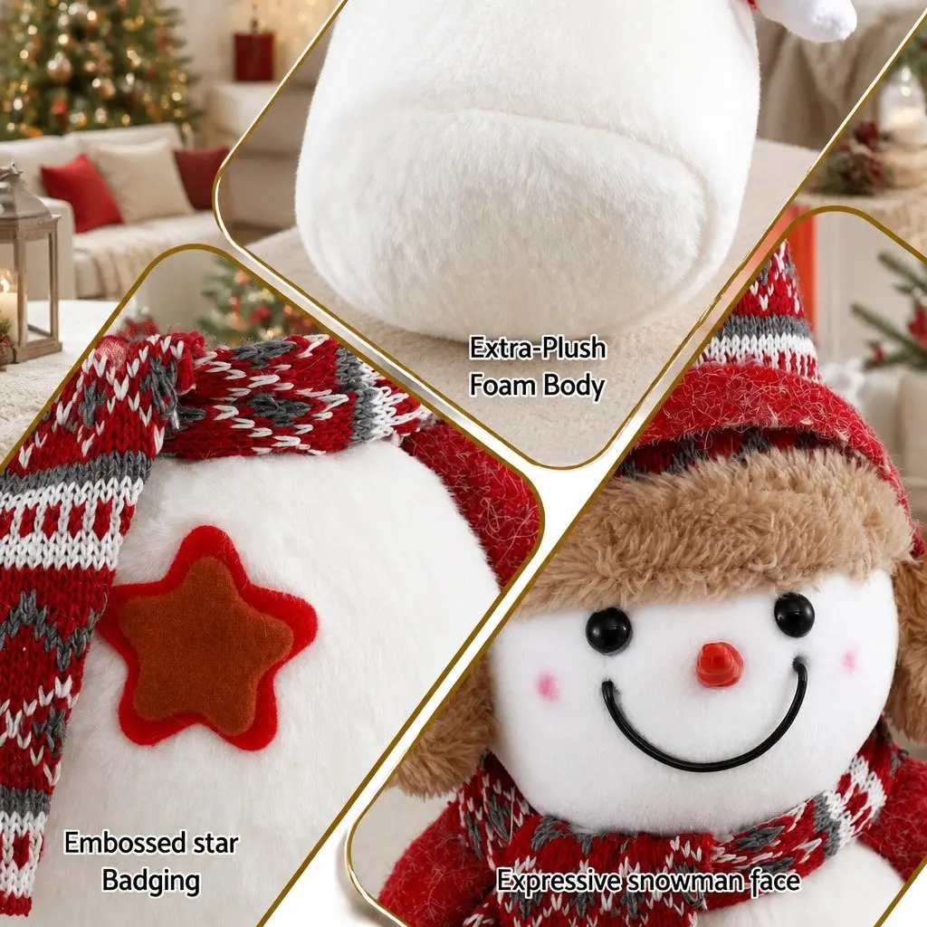 Christmas Snowman Plush Ornament for Holiday Party Table 35cm