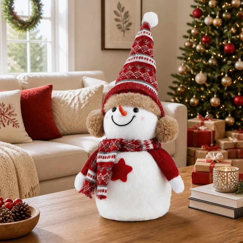 Christmas Snowman Plush Ornament for Holiday Party Table 35cm