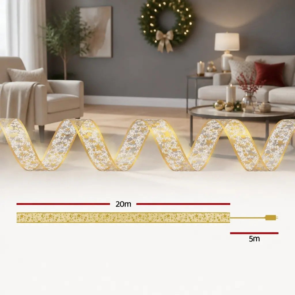 Ribbon String Light Indoor Outdoor 20M 200 LED Golden Christmas