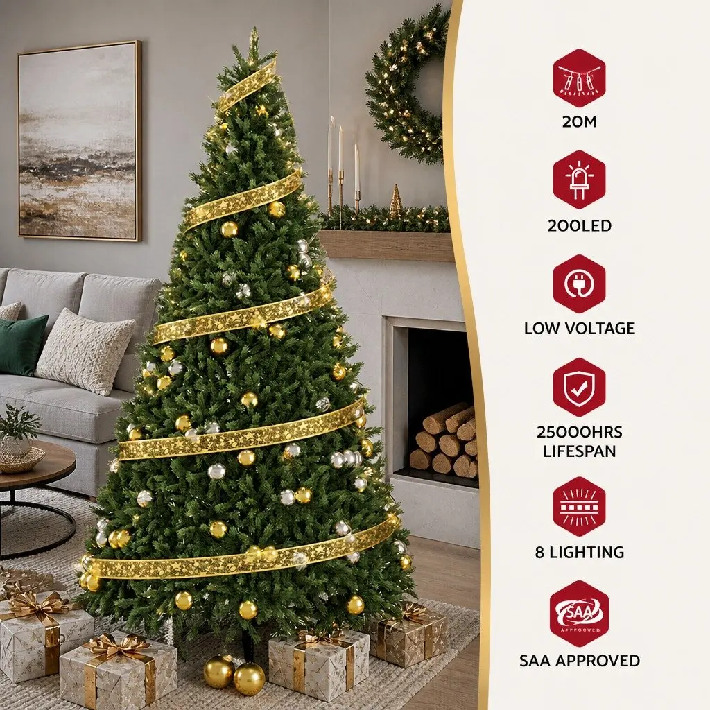 Ribbon String Light Indoor Outdoor 20M 200 LED Golden Christmas