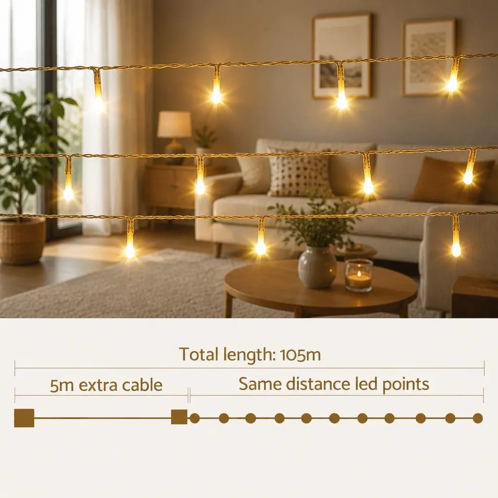 String Lights Outdoor Indoor 100M Warm White LED 500 Bulbs