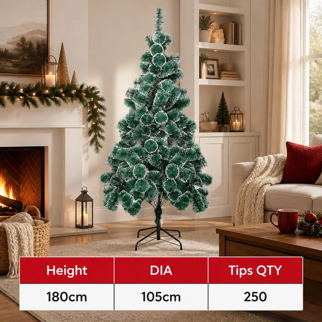 180cm Artificial Christmas Tree Full Green PVC Pine Needles Snow Flocked Tips