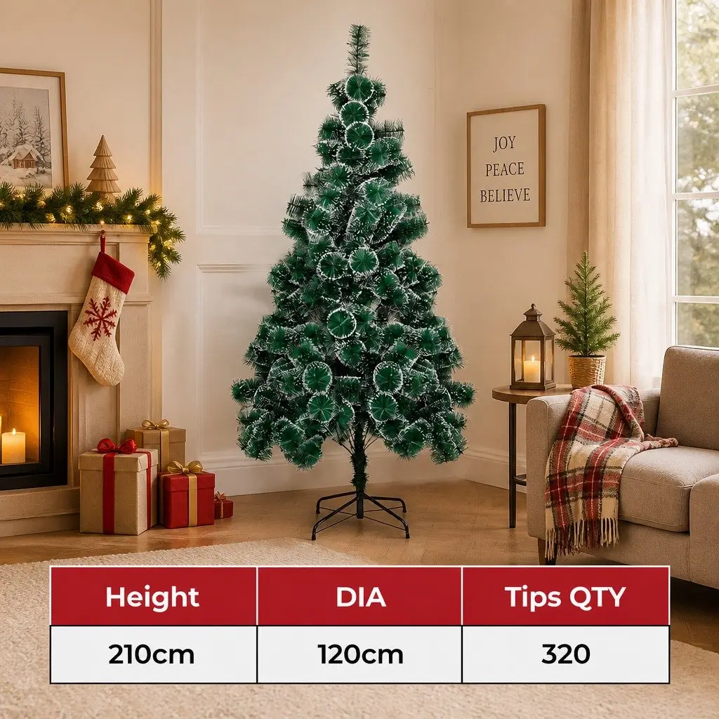 Artificial Christmas Tree for Large Rooms 210cm Snow-Tipped Green Pine Needle Full 320 Tips