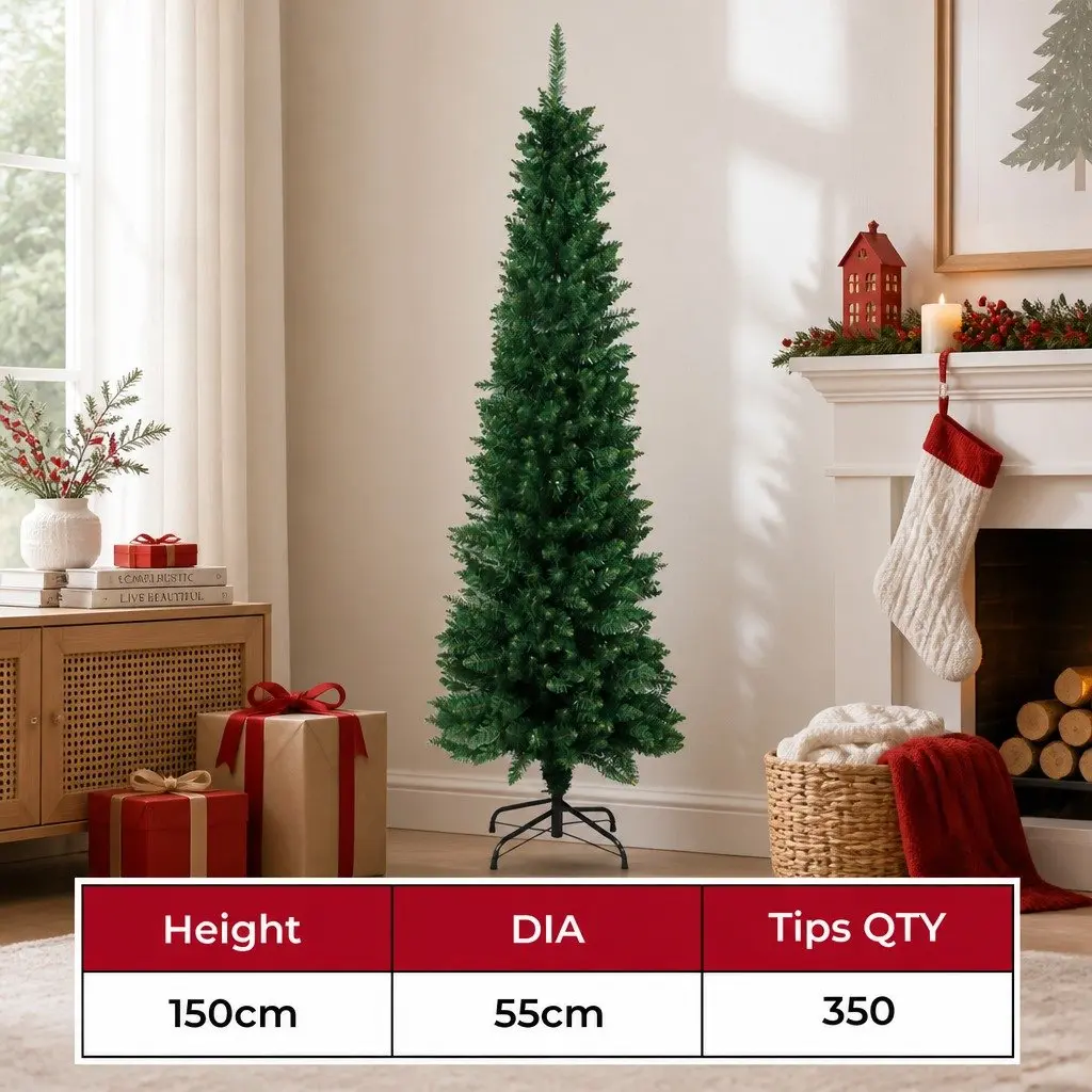 Pencil Christmas Tree 1.5M 350 Tips Slim Compact Green Festive Holiday Decor
