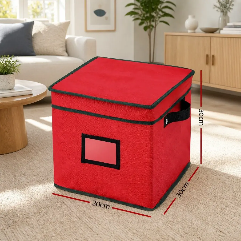 Christmas Baubles Storage Box 64 Dividers Xmas Ornaments Container Red Organizer
