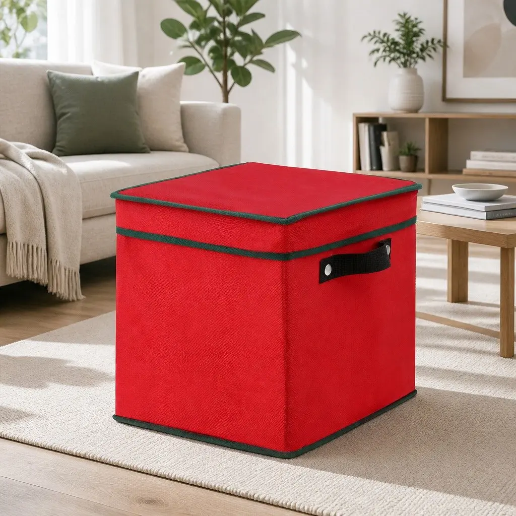 Christmas Baubles Storage Box 64 Dividers Xmas Ornaments Container Red Organizer