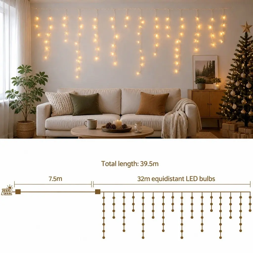 Icicle Christmas Lights Outdoor 32M Warm White 960 LED