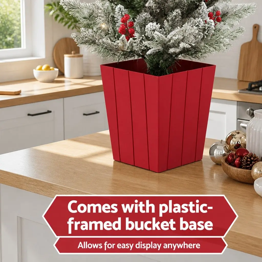 Christmas Potted Tree 100cm LED Warm White Lights Flocked Red Berries Tabletop