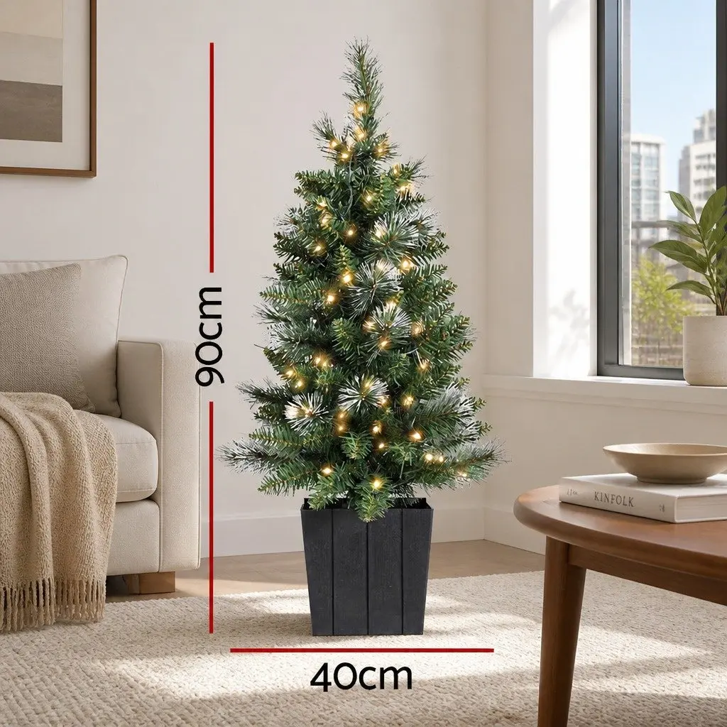 Christmas Potted Tree 90cm LED Lights Indoor Decoration