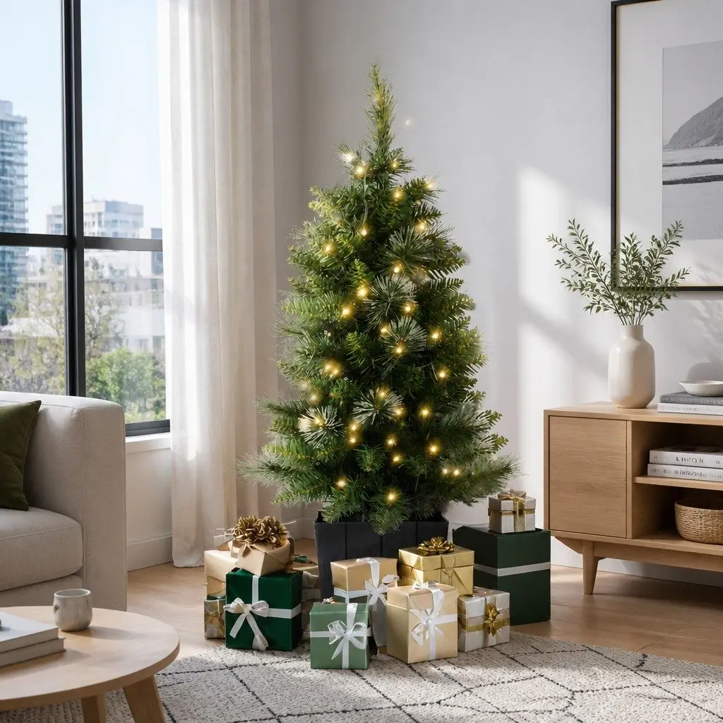 Christmas Potted Tree 90cm LED Lights Indoor Decoration