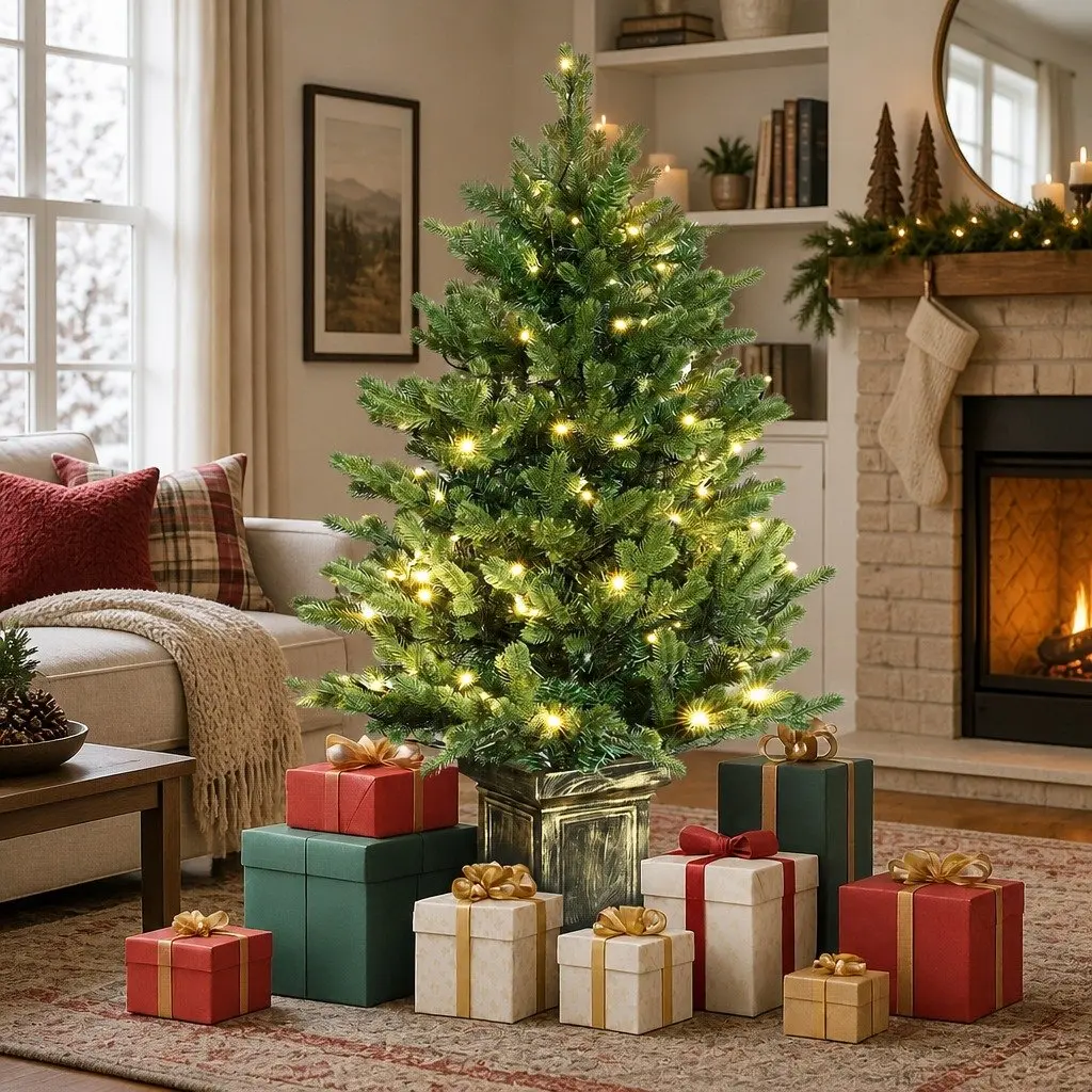 Pre-Lit Potted Christmas Tree Living Room 1.2M