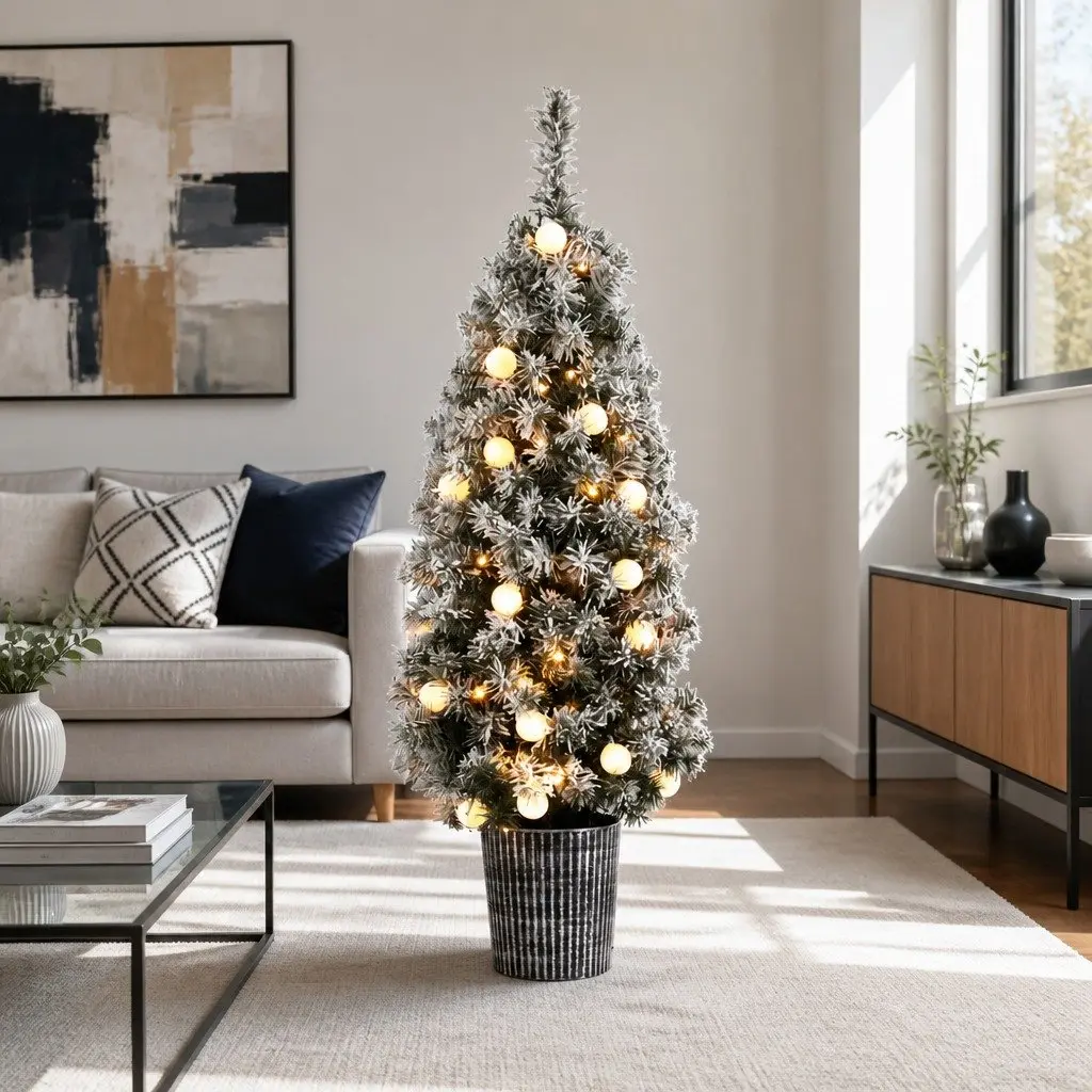 Christmas Tree Indoor 1.2M Potted Green with LED Lights Bucket Base