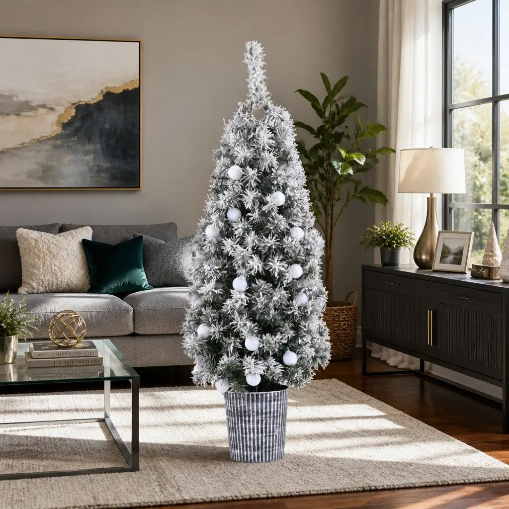 Christmas Tree Indoor 1.2M Potted Green with LED Lights Bucket Base