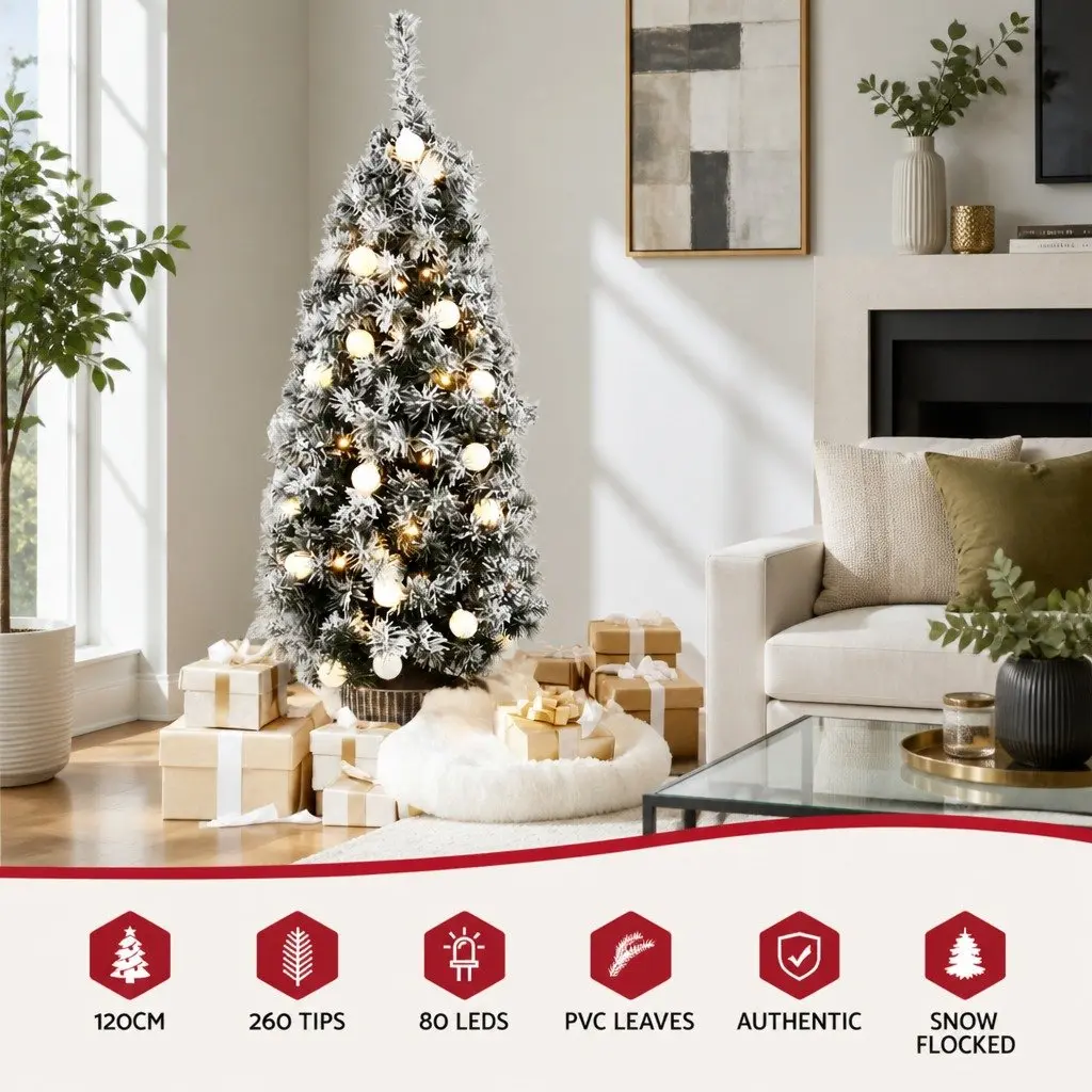 Christmas Tree Indoor 1.2M Potted Green with LED Lights Bucket Base