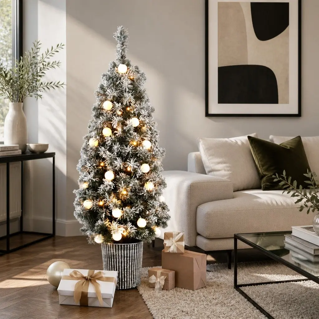 Christmas Tree Indoor 1.2M Potted Green with LED Lights Bucket Base