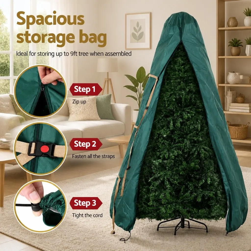Christmas Tree Storage Bag Fits Up to 9ft Xmas Holiday Protection Green Zippered
