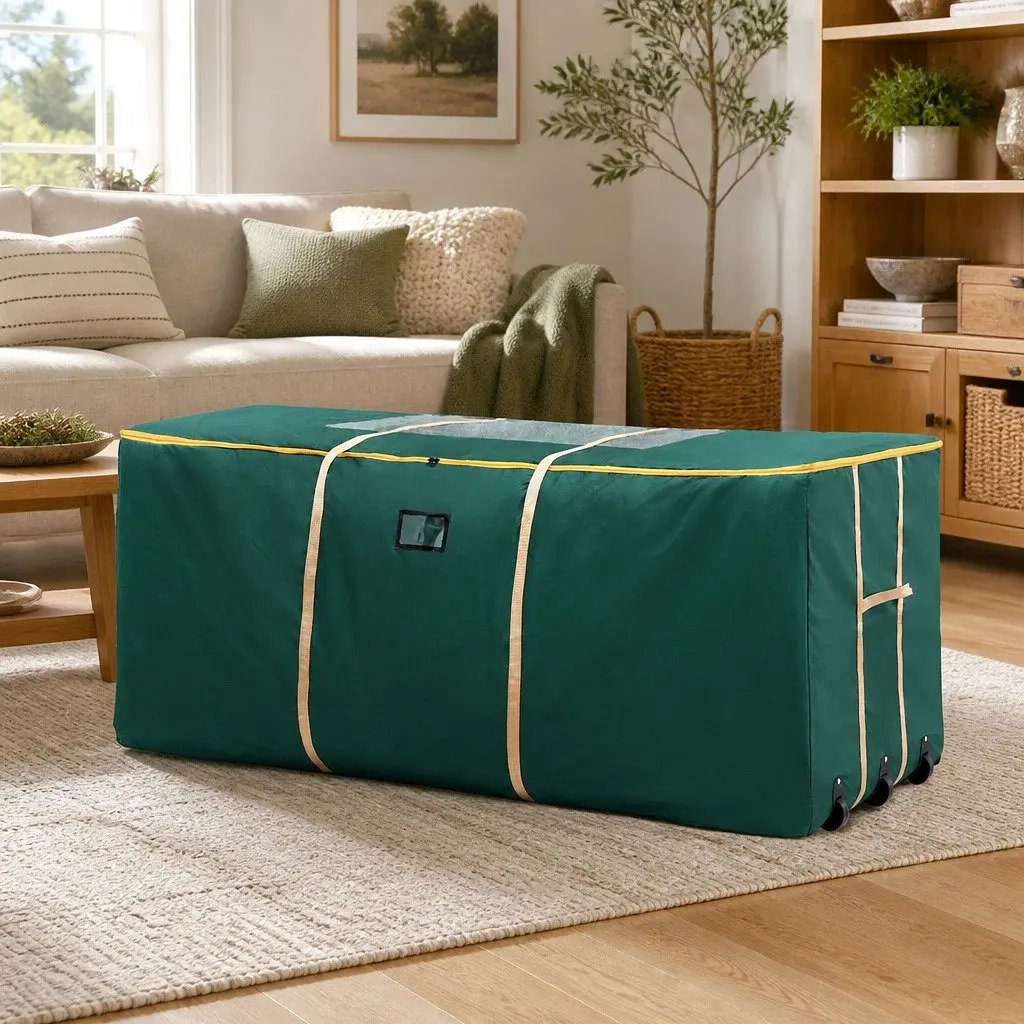 Christmas Tree Storage Bag Up to 10ft Wheels Handles Clear Window Green