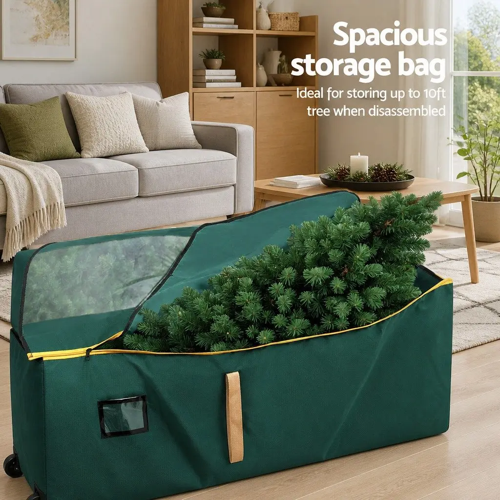 Christmas Tree Storage Bag Green with Wheels and Clear Window for Trees Up to 10ft