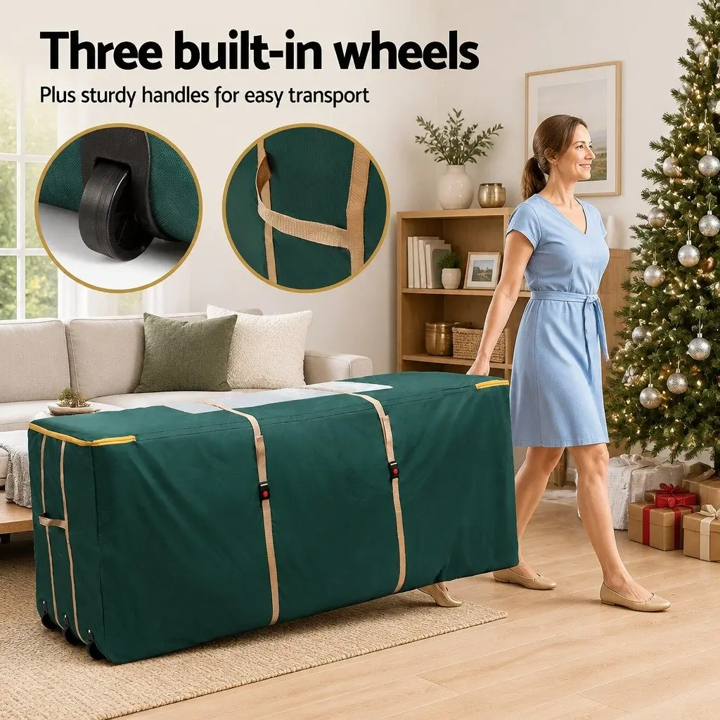 Christmas Tree Storage Bag Green with Wheels and Clear Window for Trees Up to 10ft