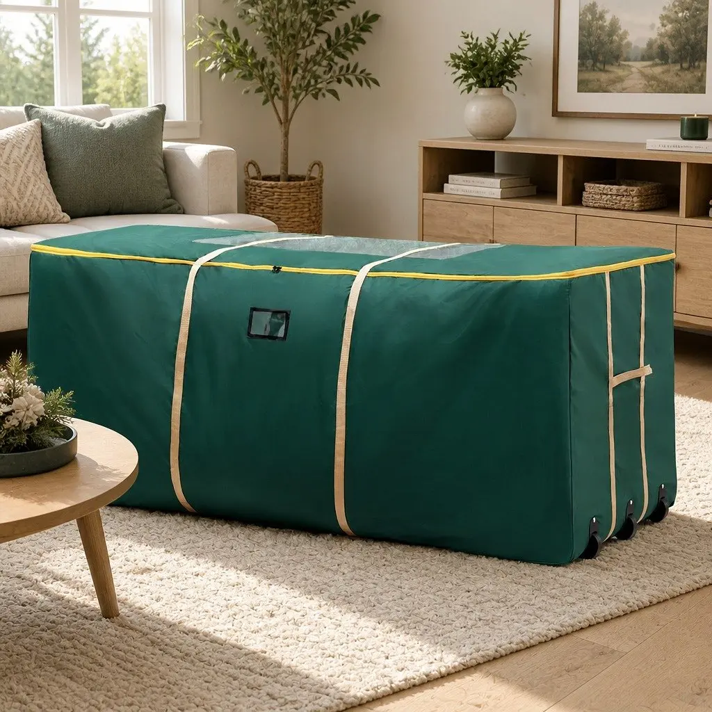 Christmas Tree Storage Bag Green with Wheels and Clear Window for Trees Up to 10ft