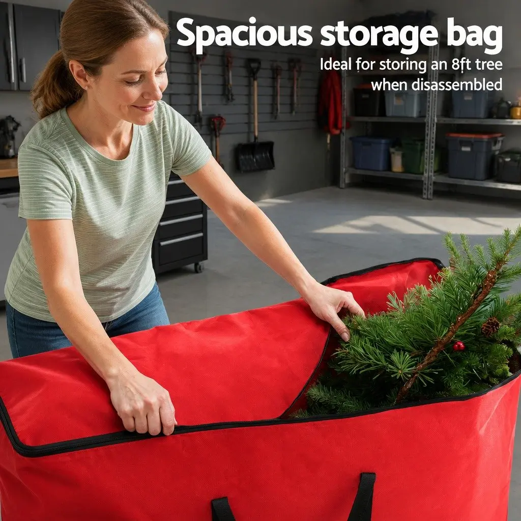 Christmas Tree Storage Bag for Seasonal Use Fits Up to 8ft Red Oxford Fabric