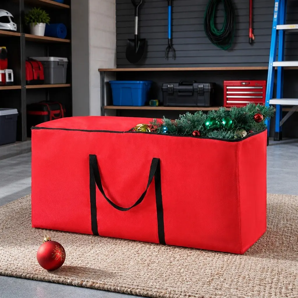 Christmas Tree Storage Bag for Seasonal Use Fits Up to 8ft Red Oxford Fabric