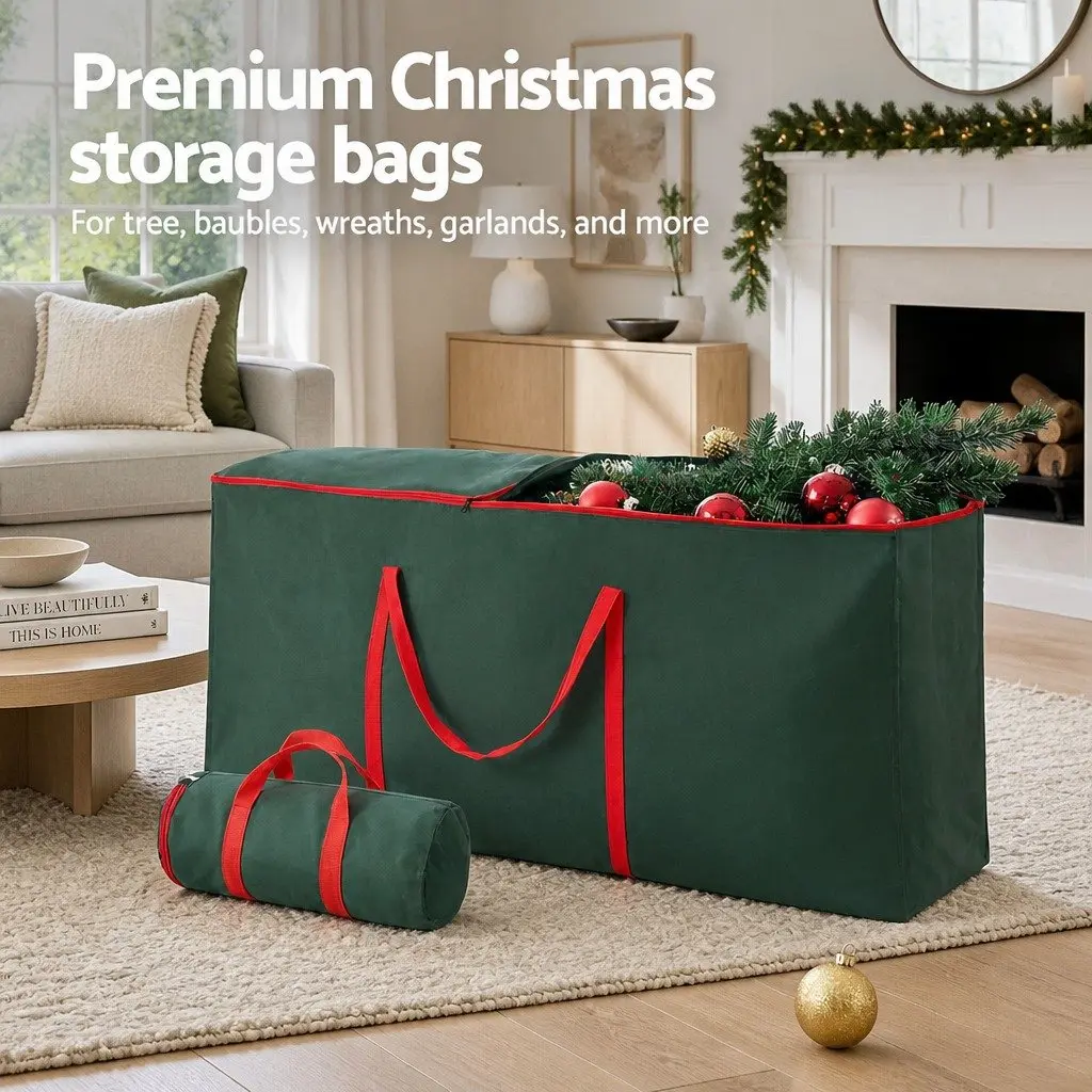 Christmas Tree Storage Bag Set Green Baubles Ornaments Container Organization