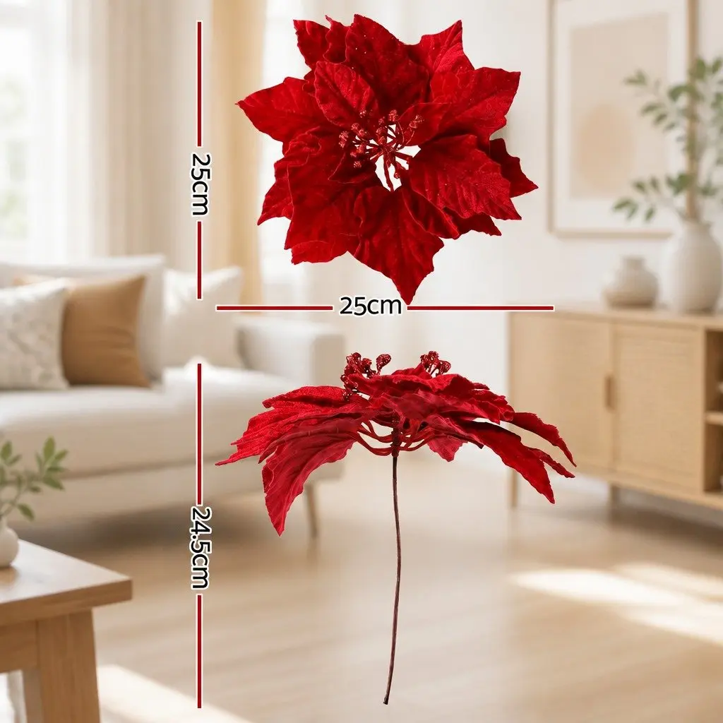 Poinsettia Flowers Christmas Decorations 14 Piece Red for Tree Garland Wreath