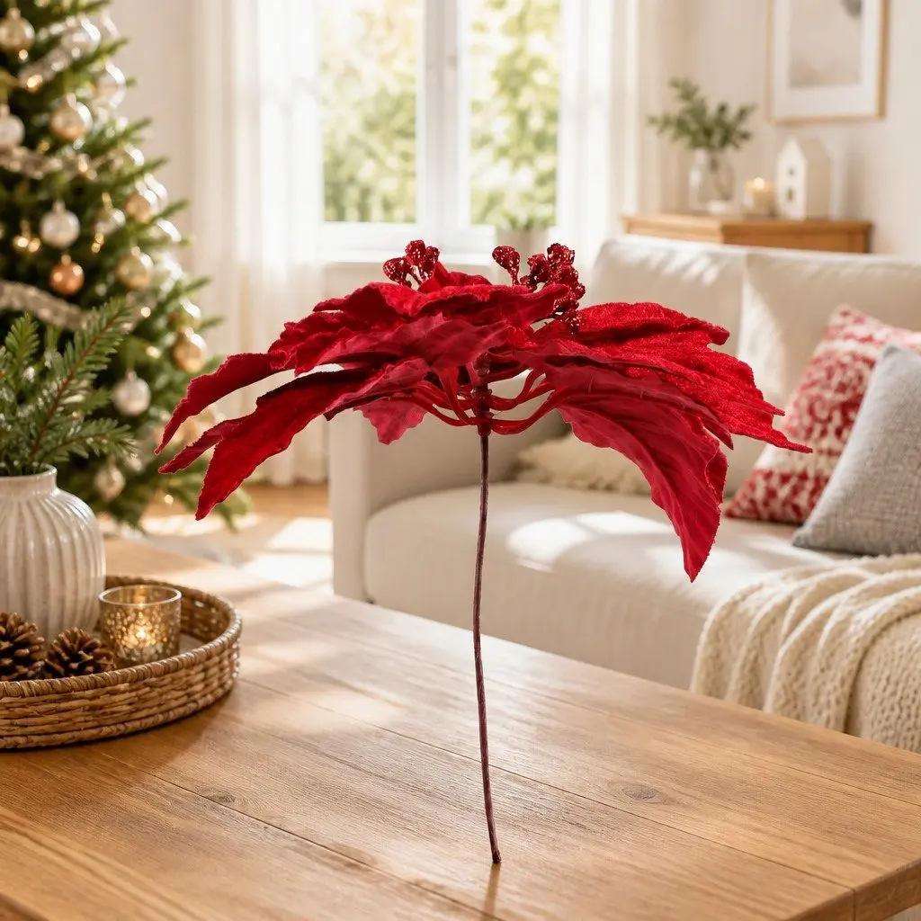 Poinsettia Flowers Christmas Decorations 14 Piece Red for Tree Garland Wreath