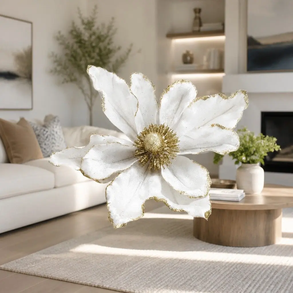 Poinsettia Flower Set for Christmas Decoration 14 Piece White