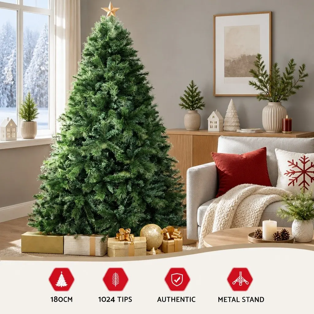1.8M Green Christmas Tree with 1024 Tips and Metal Base