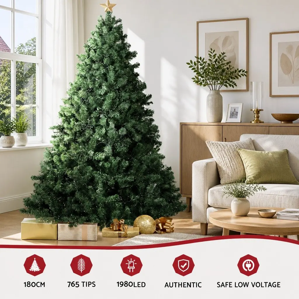 Christmas Tree 1.8M Xmas Pre-Lit Tree 1980 LEDs 8 Light Mode Green Decoration