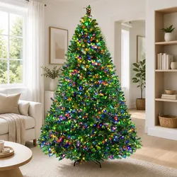 7FT Christmas Tree: 2800 LED Lights, Metal Stand & PVC Tips