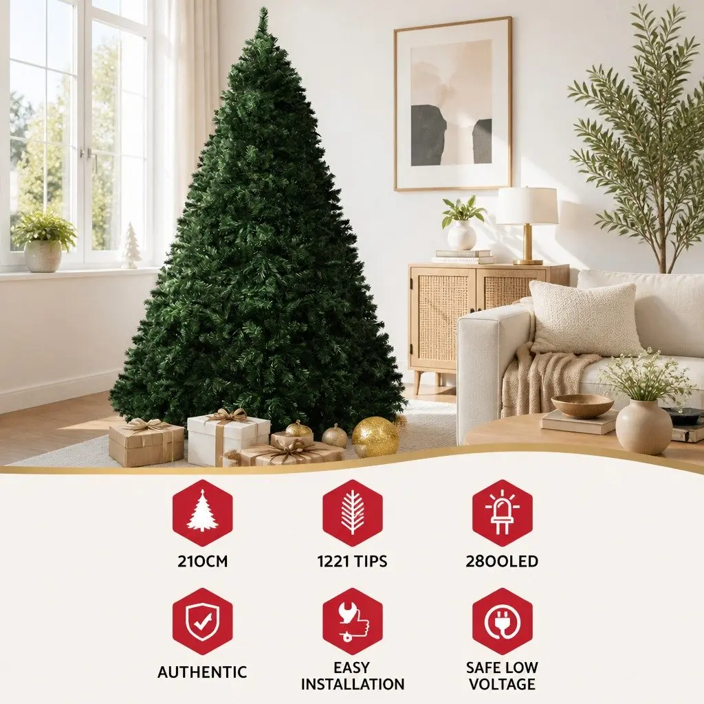 Pre-Lit Christmas Tree Home Decor 2.1m Green with 2800 LED Lights and 8 Modes