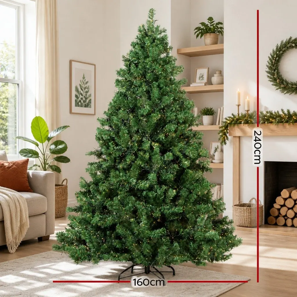 Christmas Tree 2.4M Pre-Lit Xmas Tree 3190 LEDs 8 Light Mode Indoor Decoration