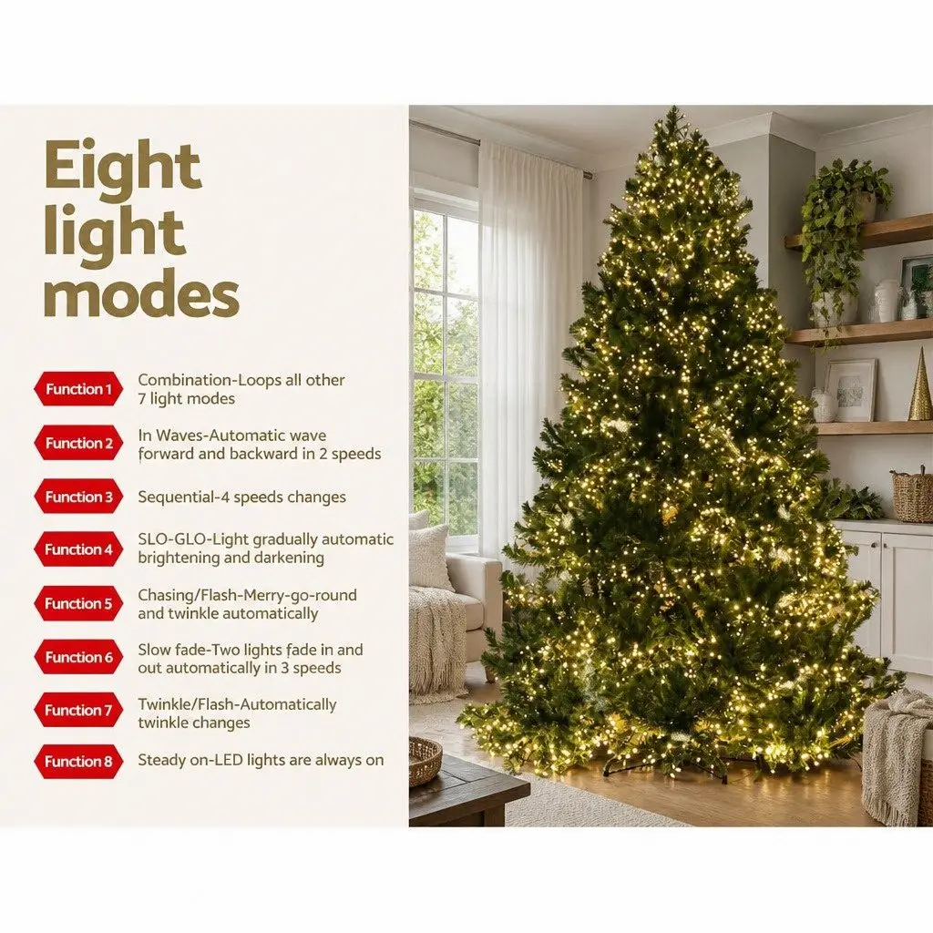 Christmas Tree 2.4M Pre-Lit Xmas Tree 3190 LEDs 8 Light Mode Indoor Decoration