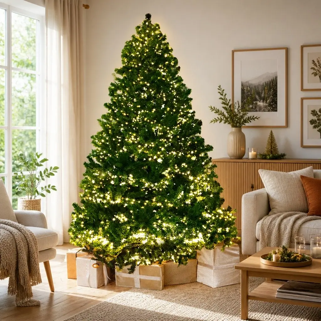 Christmas Tree 2.4M Pre-Lit Xmas Tree 3190 LEDs 8 Light Mode Indoor Decoration