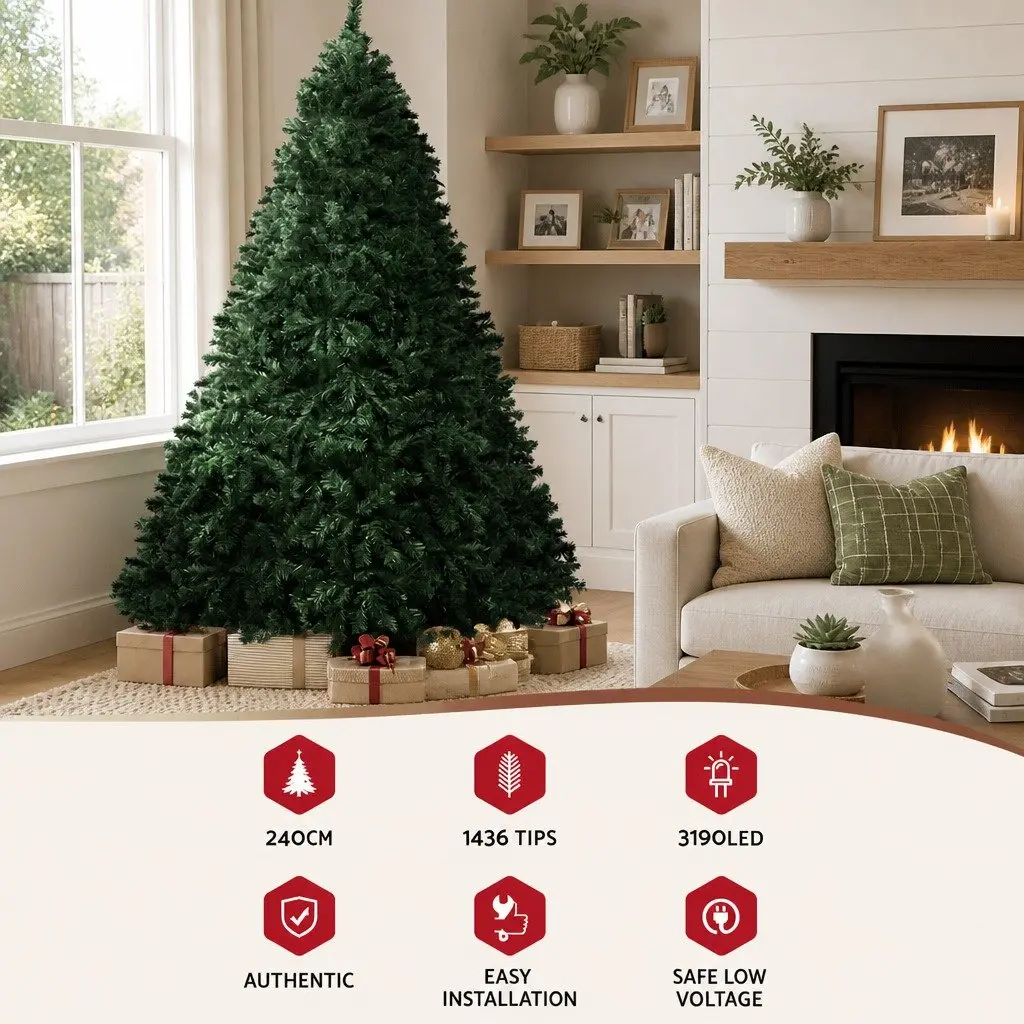 Pre-Lit Christmas Tree 2.4M Indoor Outdoor 8FT Multi Colour LED