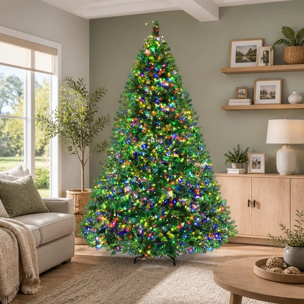 Pre-Lit Christmas Tree 2.4M Indoor Outdoor 8FT Multi Colour LED